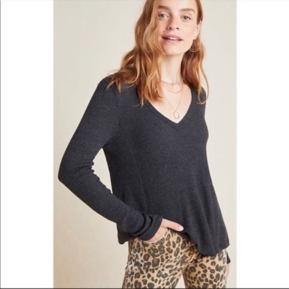 T.La Tops - t.la Anthropologie Charcoal Gray V Neck Thermal Long Sleeve Tee Size Small